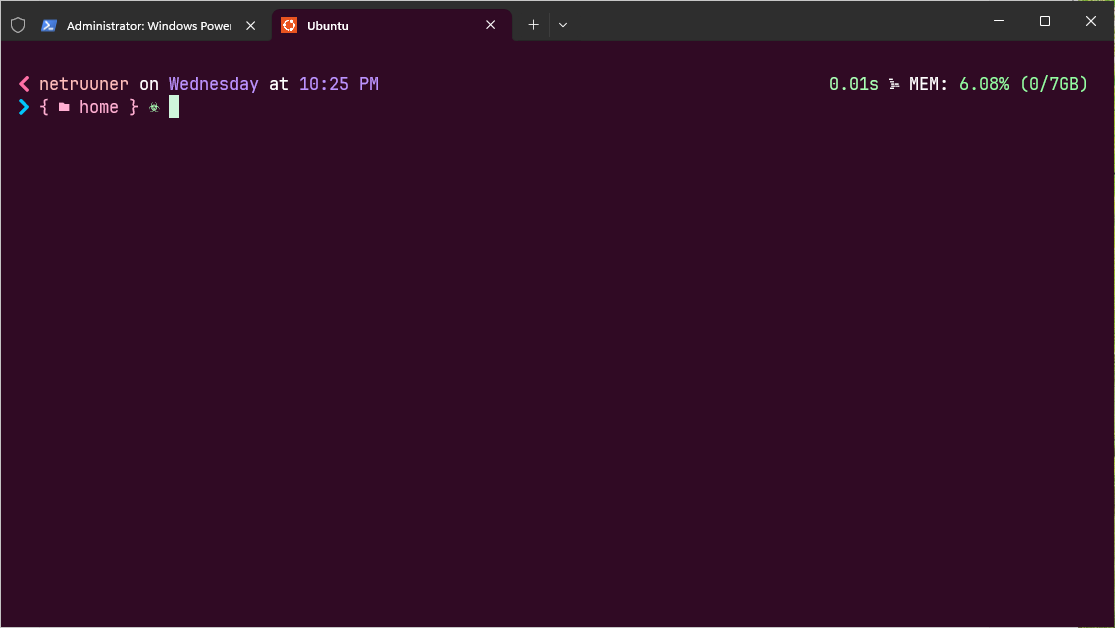 WSL2 terminal with Oh My Posh prompt after Kodra installation complete